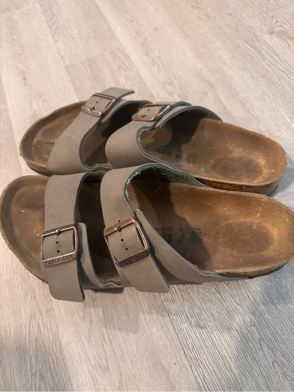 Birkenstock Men's Taupe Double-Buckle Slide Sandals